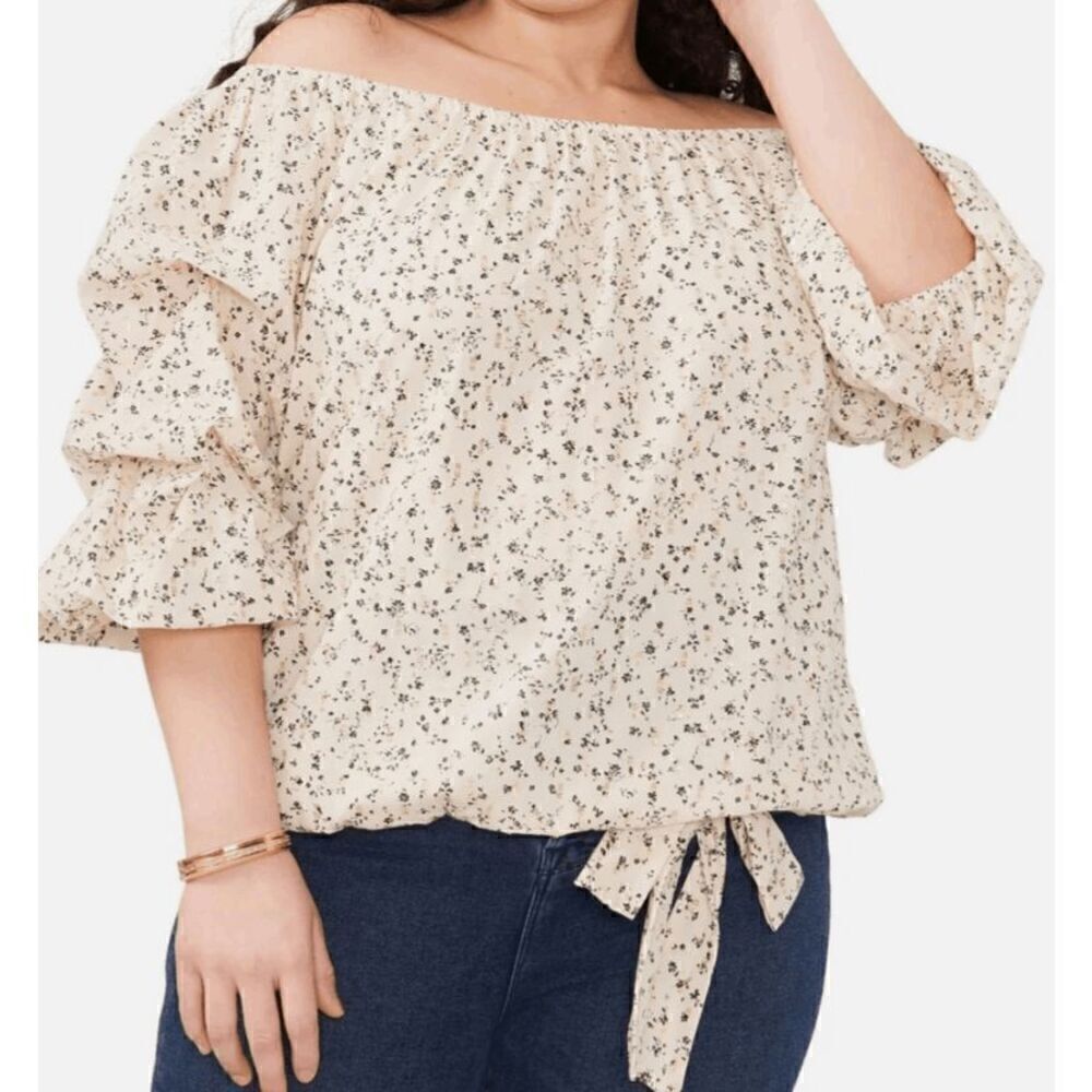 Vince Camuto Plus Women's Embellished Floral Print Pullover Top 1X
